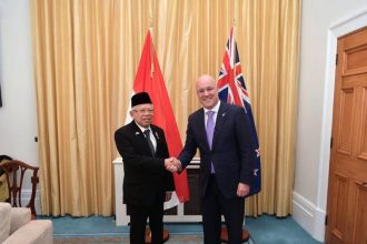 Kembangkan ekosistem halal, Wakil Presiden (Wapres) Ma'ruf Amin temui Perdana Menteri (PM) Selandia Baru Christopher Luxon di Gedung Parlemen Selandia Baru, Selasa, 27 Februari 2024.