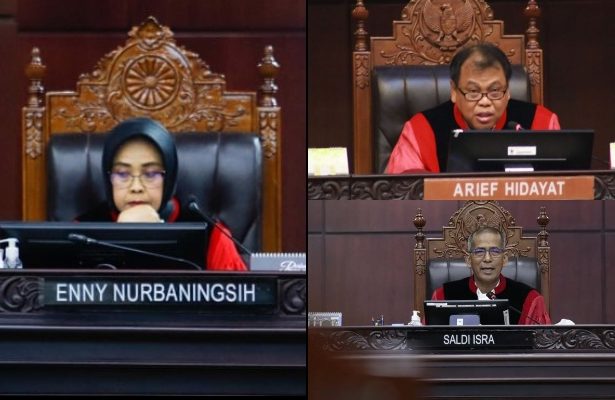 3 Hakim Mahkamah Kosntitusi Dissenting Opinion di Sidang PHPU. (Foto: Erny Nurbaningsih, Arief Hidayat, Saldi Isra)