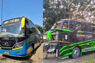 Modifikasi Bodi Bus Pariwisata yang Kecelakaan di Subang Bermasalah. (Foto: Bus sebelum dimodifikasi dan setelah kecelakaan)