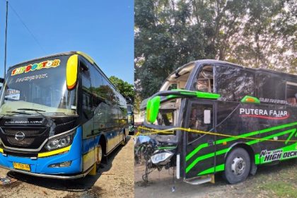 Modifikasi Bodi Bus Pariwisata yang Kecelakaan di Subang Bermasalah. (Foto: Bus sebelum dimodifikasi dan setelah kecelakaan)
