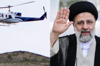 Helikopter Presiden Iran Ebrahim Raisi Jatuh. (Foto: Helikopter dilihat dari drone dan Presiden Iran Ebrahim Raisi)
