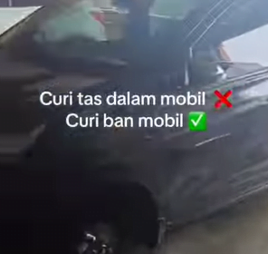 Ban Mobil dicuri di parkiran ITC Cempaka Mas. Sumber foto: info Jakarta