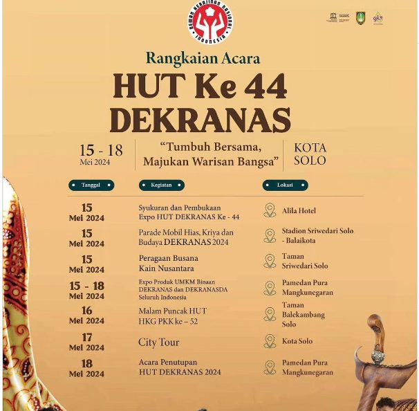 Rangkaian acara HUT ke-44 Dekranas  di Kota Surakarta, pekan depan. (Foto: IG Dishub Surakarta)