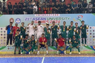 Timnas Futsal Indonesia Raih Medali Emas. (Foto: Timnas Futsal Indonesia raih medali emas di ASEAN University ames 2024/OkeZone)